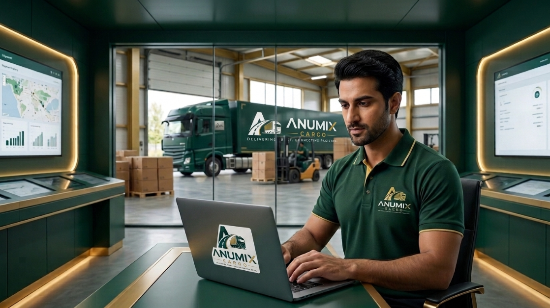 ANUMIX operations coordinator reviewing a live cargo dashboard