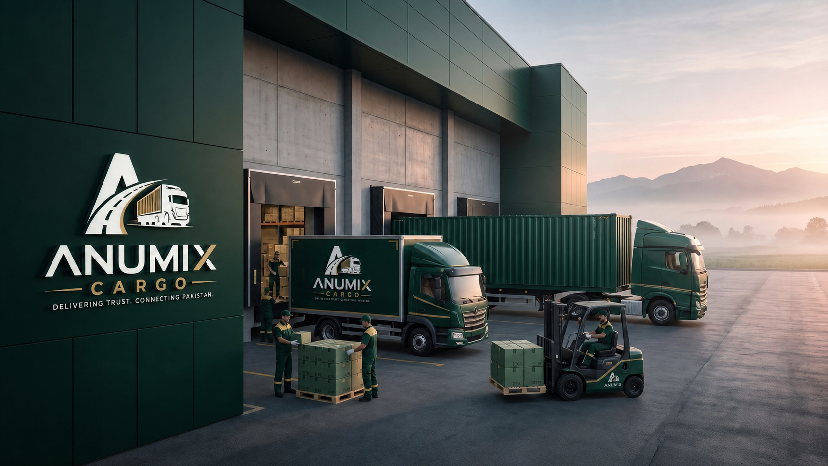 ANUMIX dispatch yard with trucks and forklifts